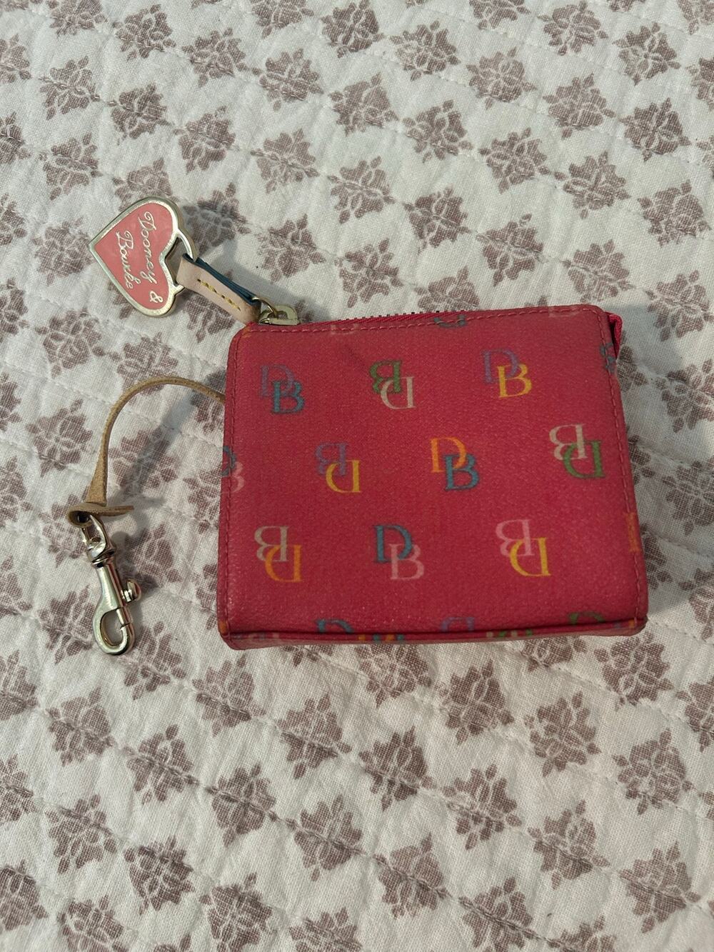 Dooney & Bourke Pink Rainbow DB Print Square Zip Around Wallet GUC Small Purse